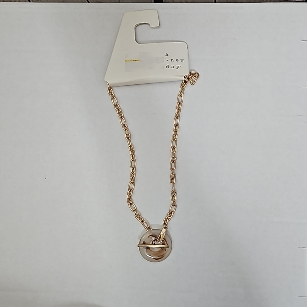 A New Day Toggle and Link Resin Ring Chain Necklace Brown/Gold NWT